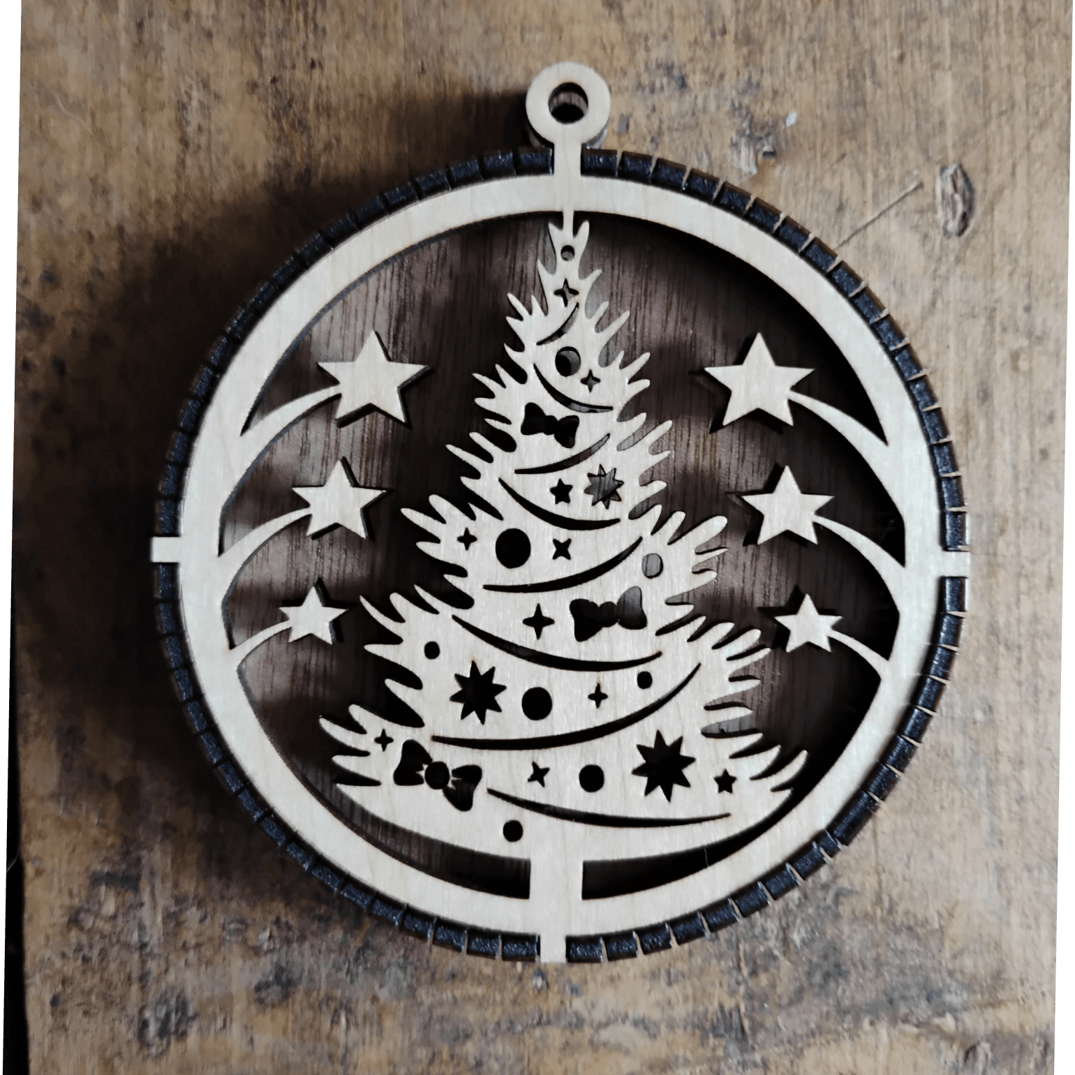 Double Layered Christmas Tree Laser Engraved Wood Ornament