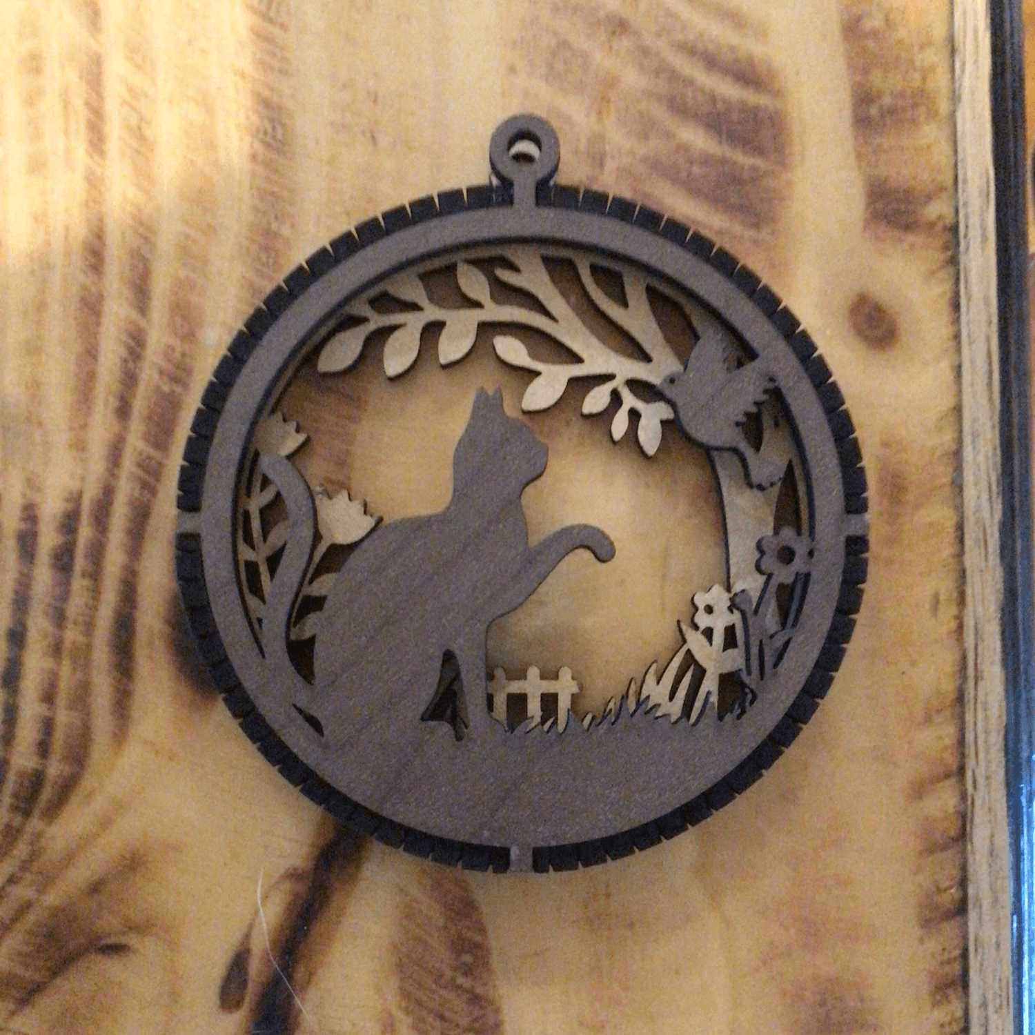 2 Layered Cat Posing with Bird Keepsake/Ornament (Double sided)