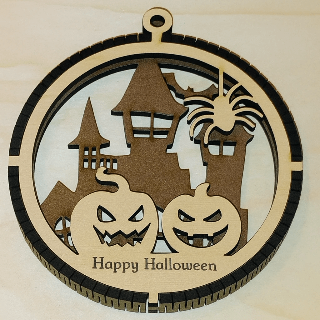 2 Layered Halloween Pumpkin and Spider Keepsake/Ornament (Double Sided)