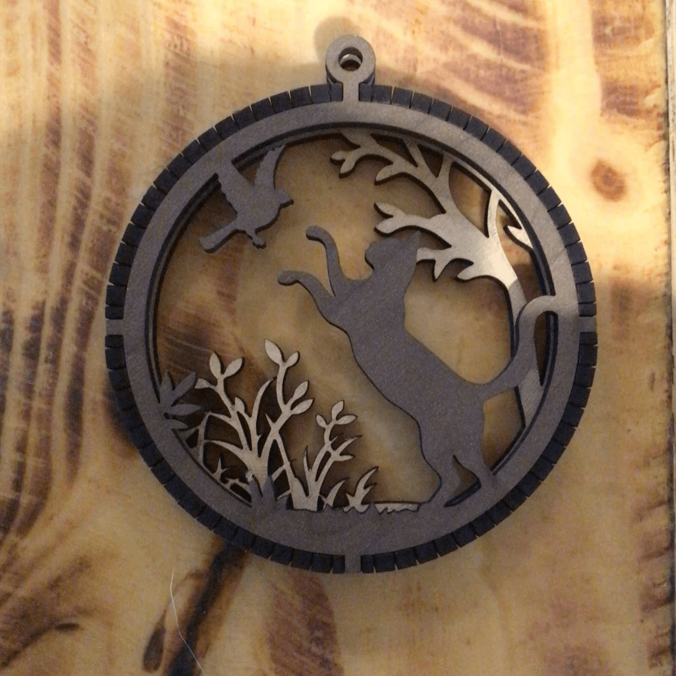2 Layered Cat and Bird Keepsake/Ornament (Double Sided)