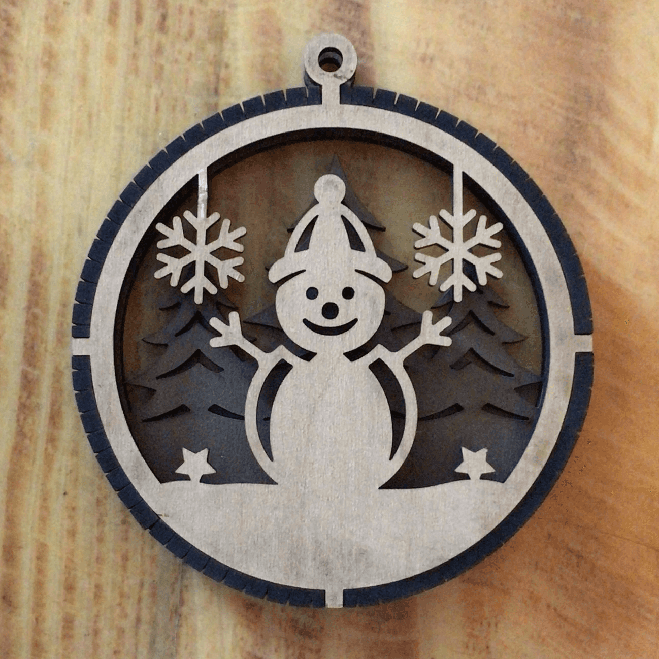 2 Layered Snowman Laser Engraved Ornament - Customizable