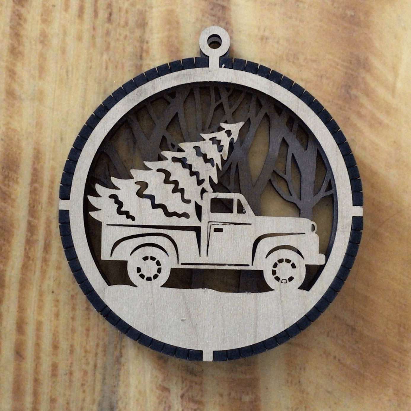 2 Layered Truck and Tree Laser Engraved Ornament - Customizable