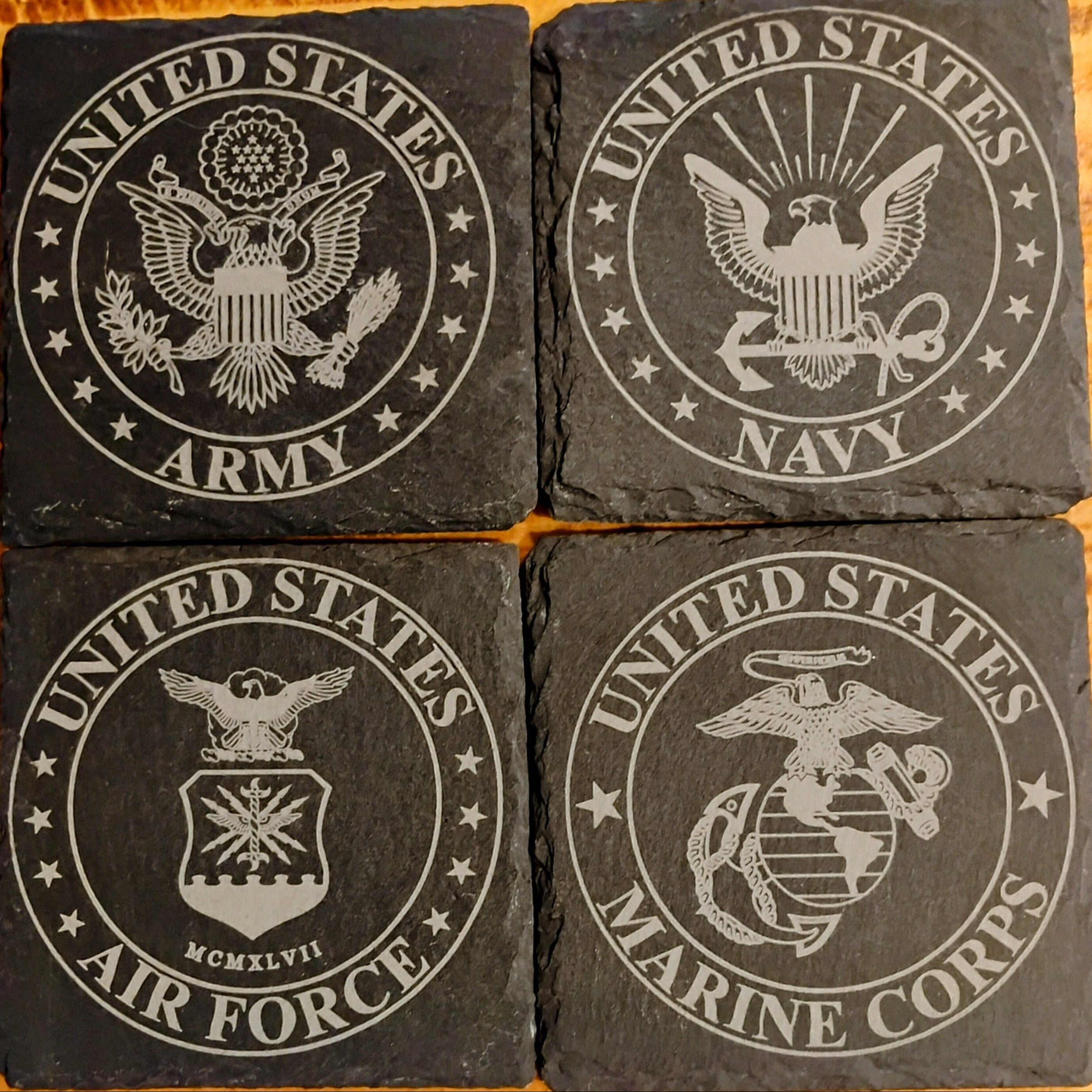 Custom Slate Coasters-Military Branches - Set of 4
